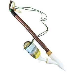 Vintage German Porcelain Hunting Tobacco Pipe W/ Natural Branch Stem 13" Moose